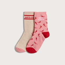 F&F 2-Pack Cotton Blend Love Club Ankle Socks in Pink