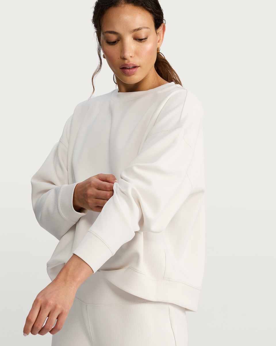 image 1 of F&F Active Ribbed Sports Sweatshirt in Cream
