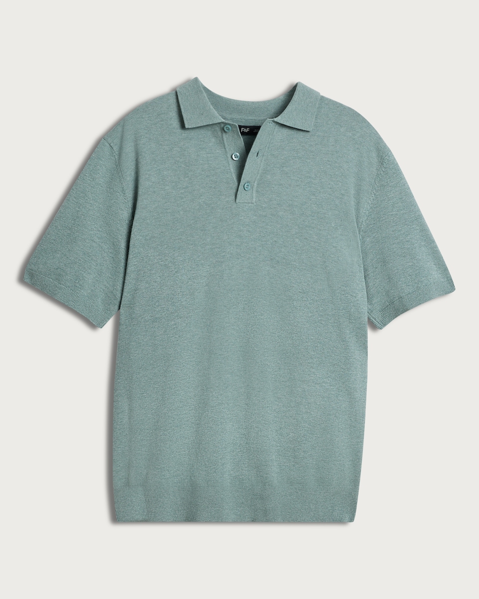 image 1 of F&F Pure Cotton Knitted Short Sleeved Polo Shirt in Green