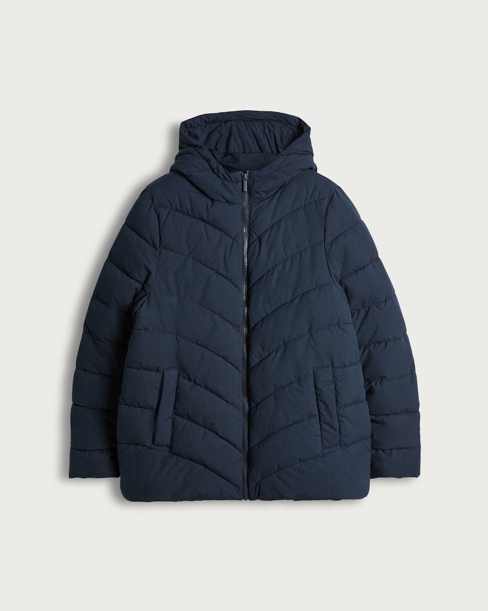 F&F Chevron Quilted Hooded Shower Resistant Jacket in Navy