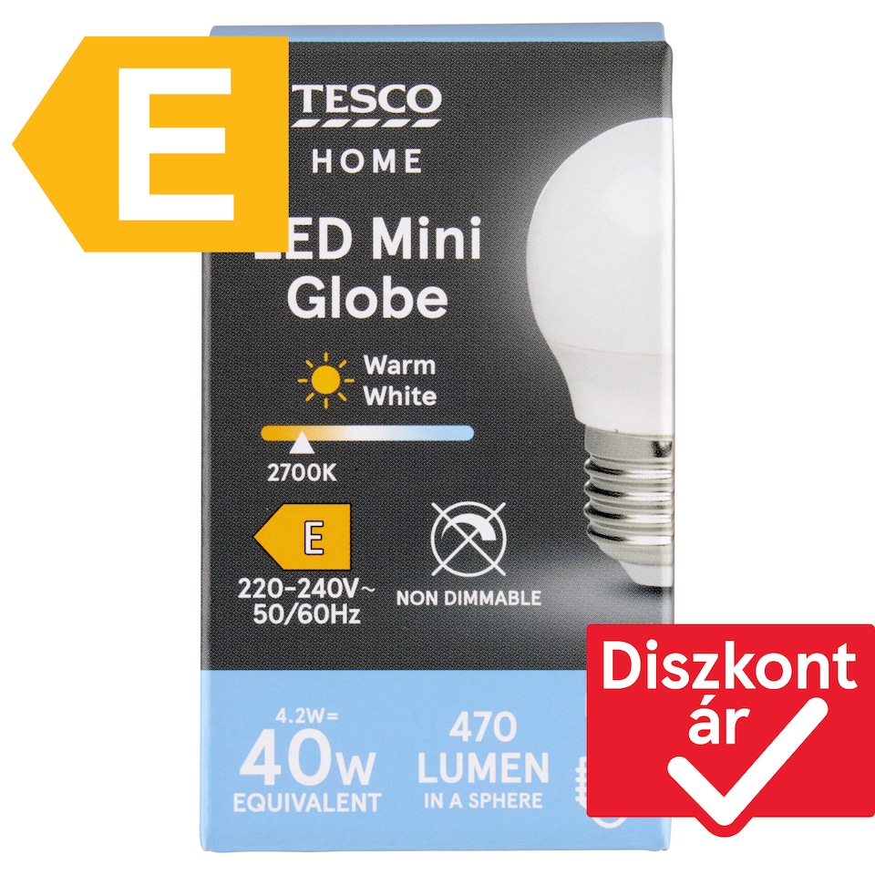 Tesco Home E27 470 lm 40 W 2700K LED mini gömb  1. kép