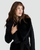 image 1 of F&F Faux Fur Collar Belted Formal Coat in Black