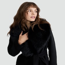 F&F Faux Fur Collar Belted Formal Coat in Black