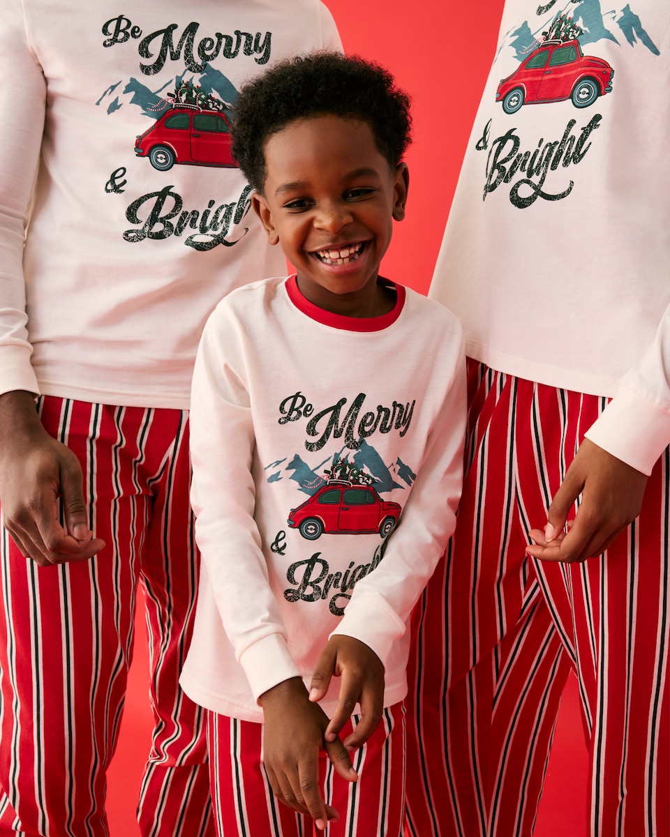 image 1 of Christmas Kids Pure Cotton Merry & Bright Family Matching Pyjama Set in Cream