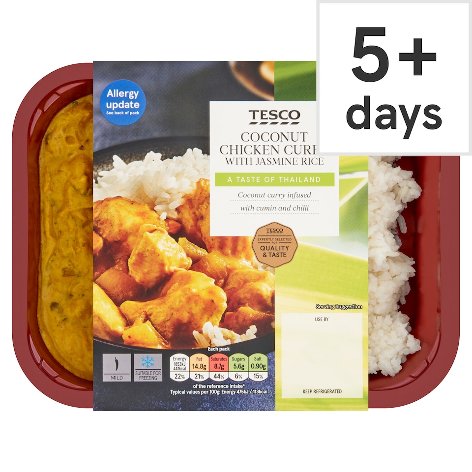 TESCO COCONUT CHICKEN CURRY WITH JASMINE RICE 400G
