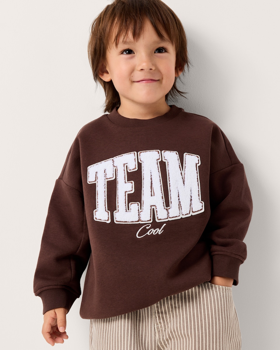 image 1 of F&F Boys Cotton Rich Sweatshirt and Striped Jeans Set in Brown