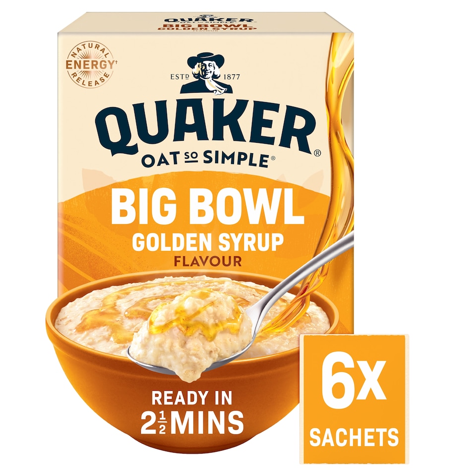 image 1 of Quaker Big Bowl Golden Syrup Porridge Sachets 6x49.6g