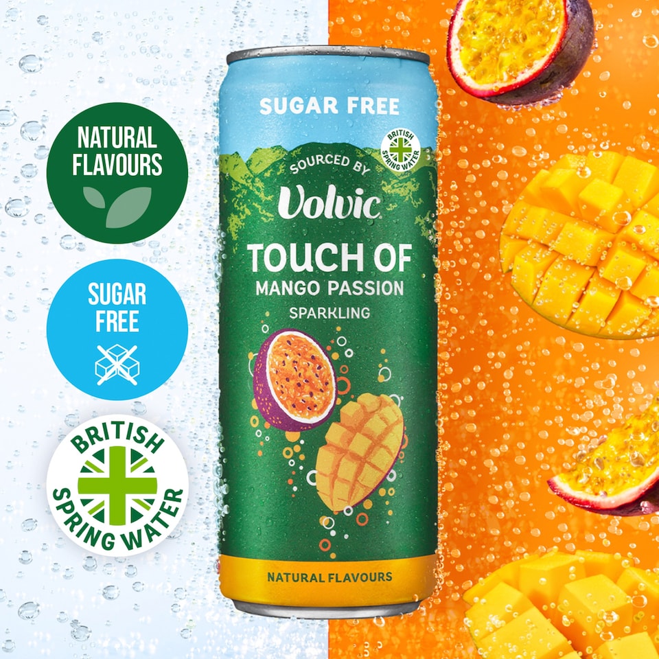 image 1 of Touch of Mango Passion Sparkling Sugar Free Flavoured Water by Volvic 330ml