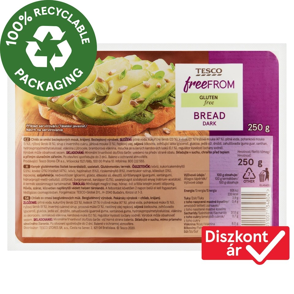 Tesco Free From szeletelt kenyér gluténmentes lisztek keverékéből 250 g