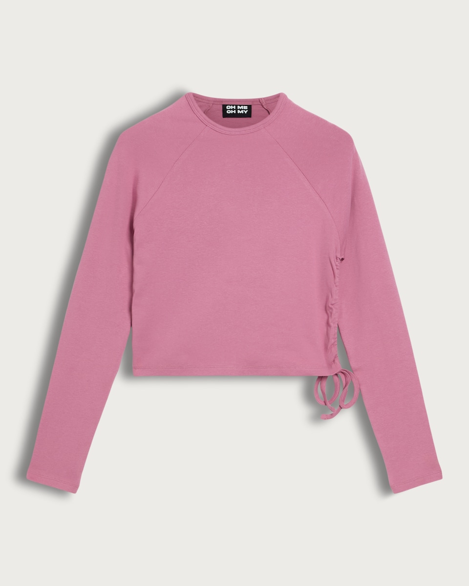 image 1 of OH ME OH MY Cotton Rich Ruched Side Long Sleeved Top in Pink