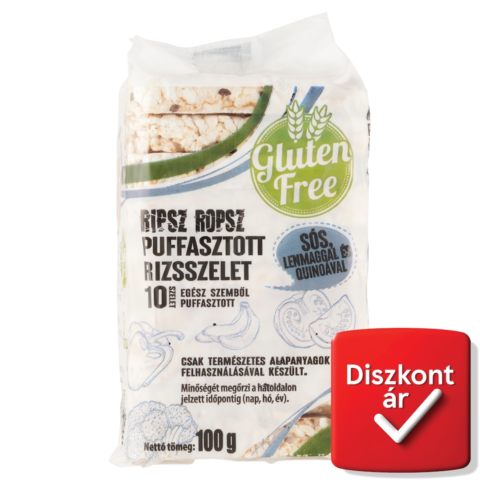Ripsz Ropsz puffasztott rizsszelet sós, lenmaggal és quinoával 100 g  1. kép
