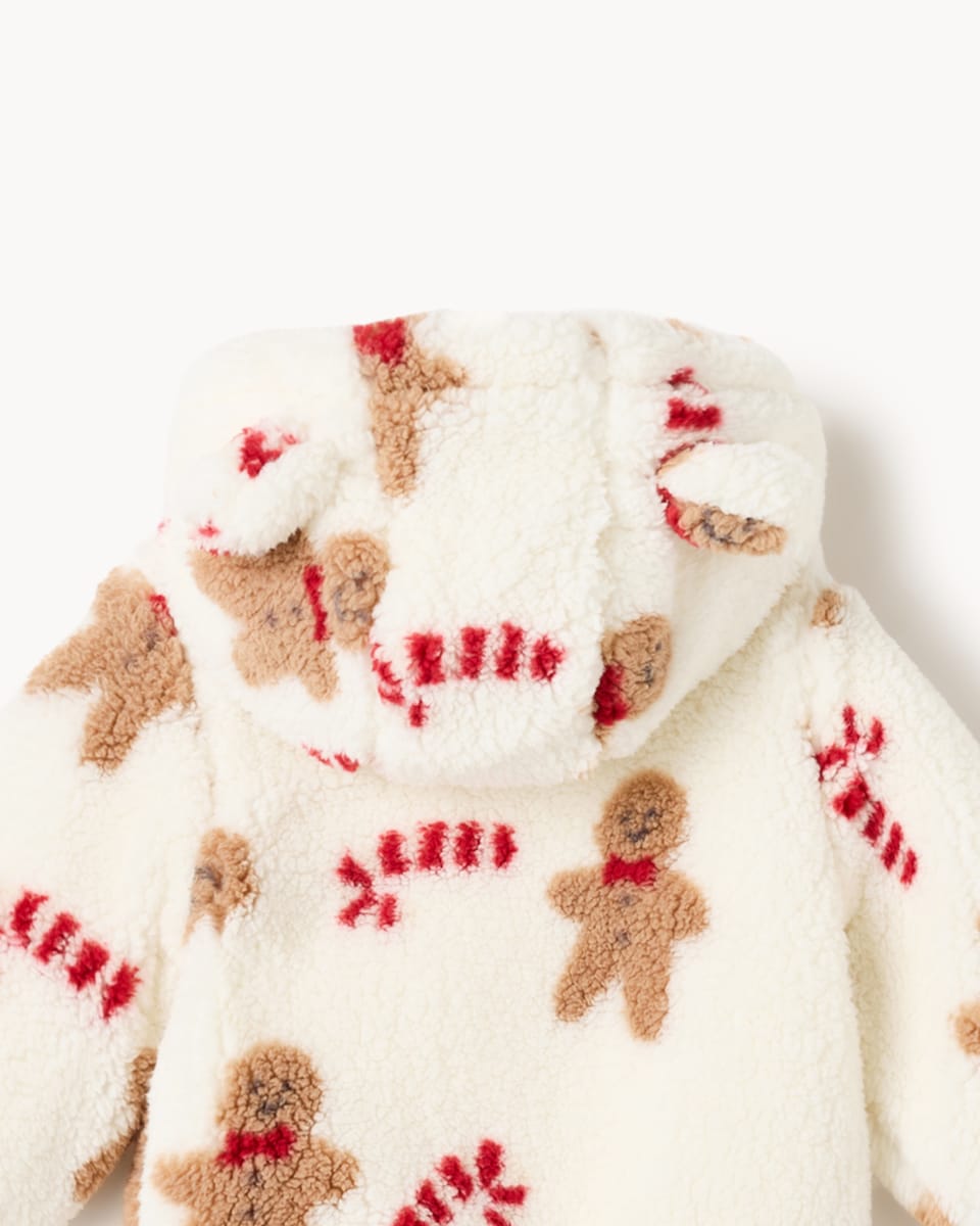 image 1 of Christmas Baby Fleece Print Jacket in White