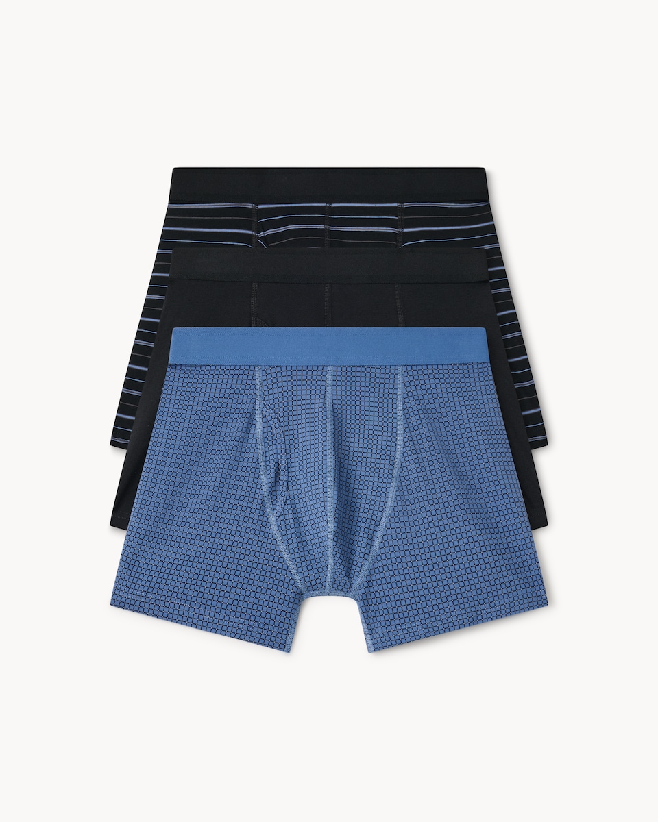 image 1 of F&F3-Pack Cotton Rich Patterned Trunks in Blue