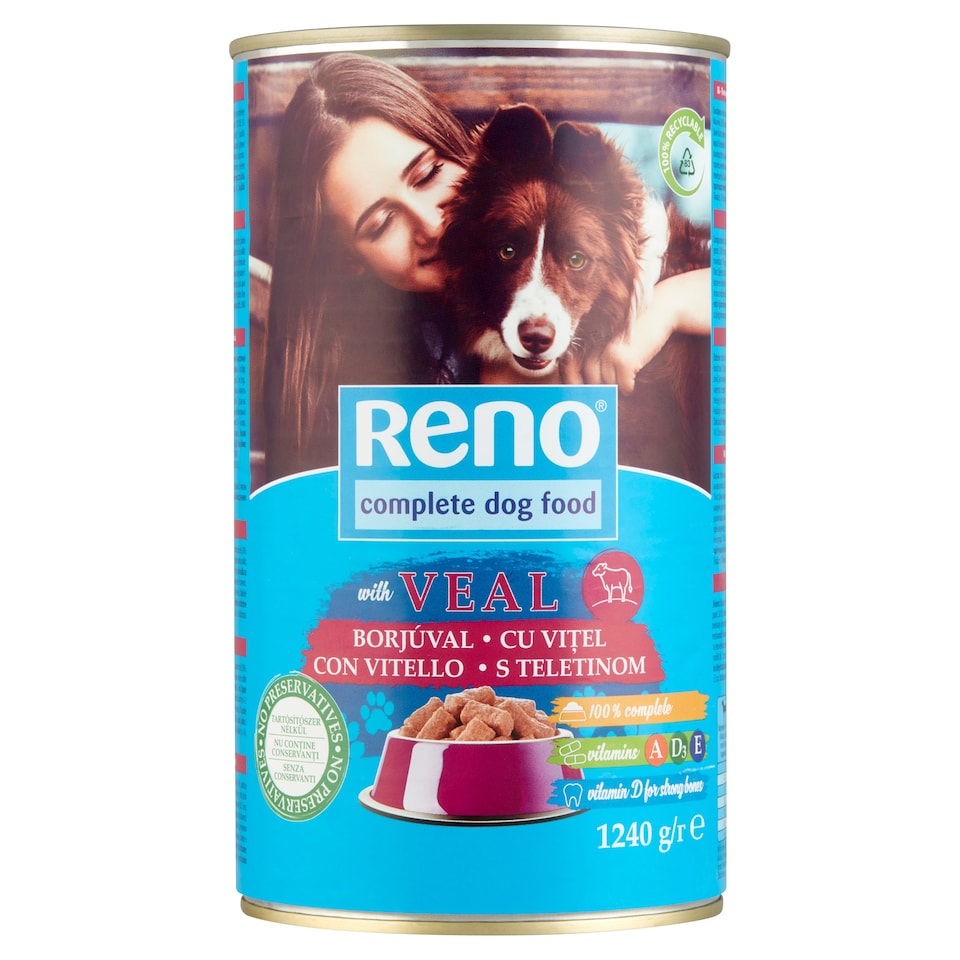 image 1 of Reno Wet Dog Food, Chunks for Adult Dogs with Veal in Gravy Can 1240 g