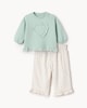 image 1 of F&F Baby 2-Piece Cotton Rich Heart Sweatshirt and Floral Trousers Set in Mint