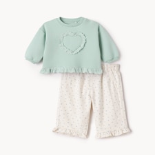 F&F Baby 2-Piece Cotton Rich Heart Sweatshirt and Floral Trousers Set in Mint