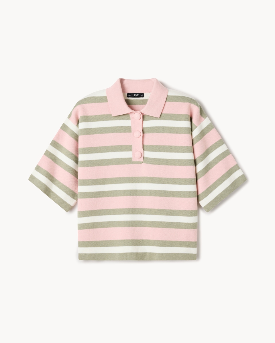 F&F Knitted Rugby Shirt in Multi Pink