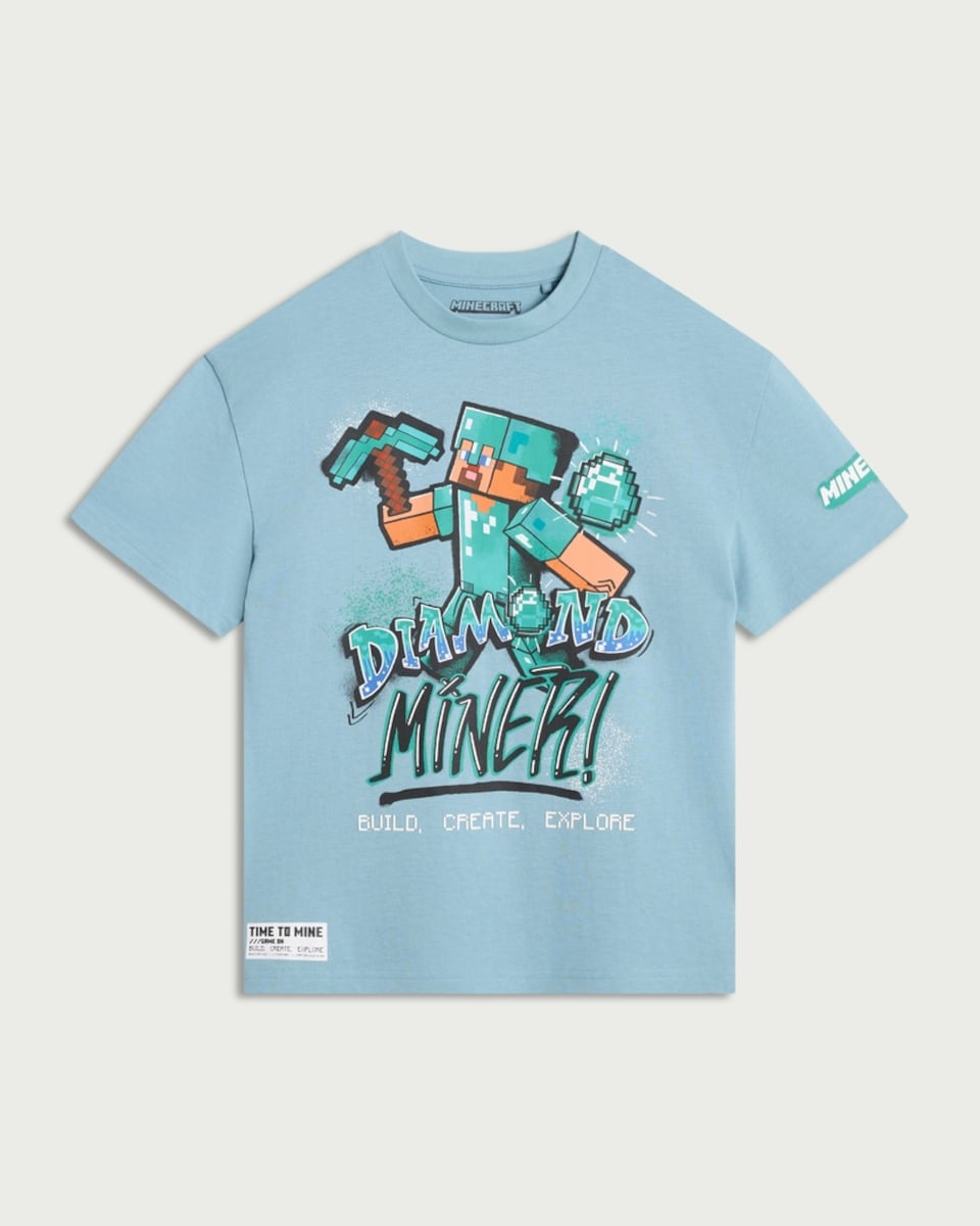 image 1 of Minecraft Pure Cotton Diamond Miner T-Shirt in Blue