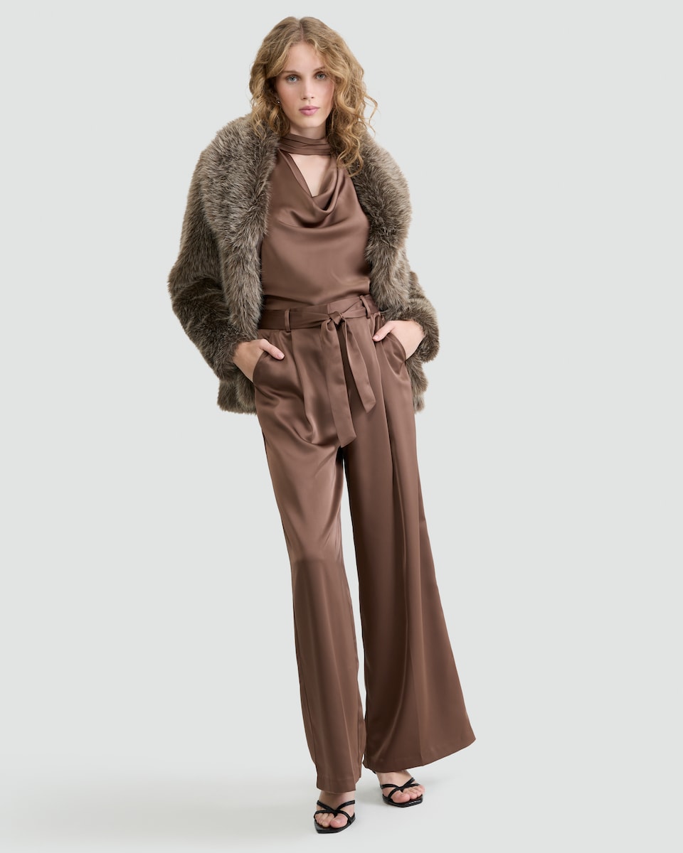 image 1 of F&F Faux Fur Shawl Collar Coat in Neutral