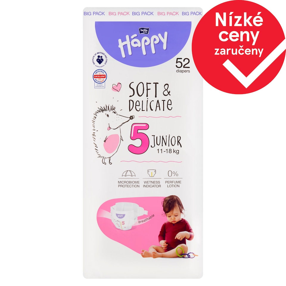 Bella Baby Happy Soft & Delicate jednorázové plenky 5 junior 11-18 kg 52 ks