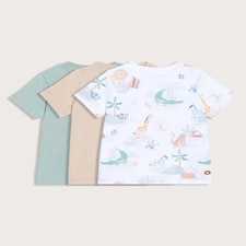 F&F Baby 3-Pack Pure Cotton Crinkle Safari Animal Print T-Shirts in Multi White