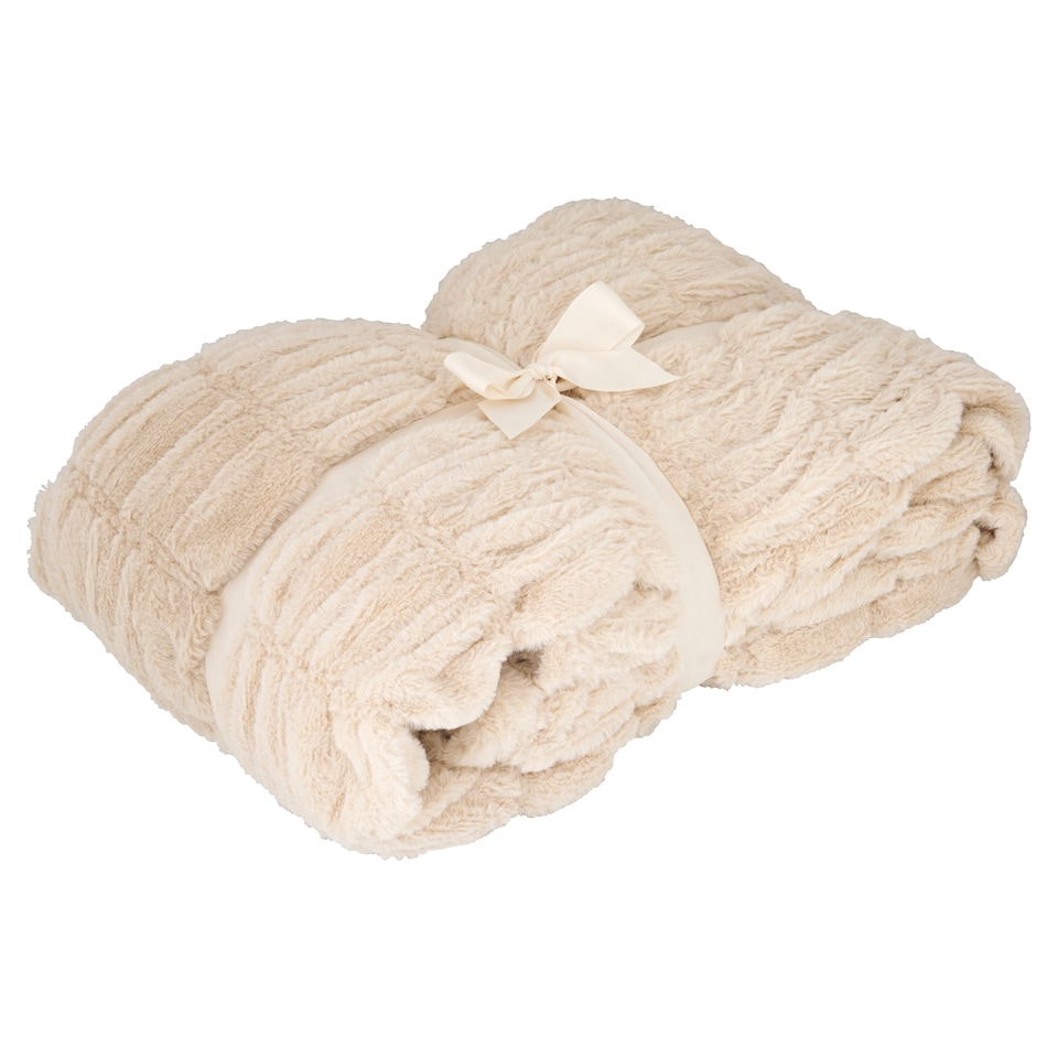 Tesco Greige Ruched Fur Throw