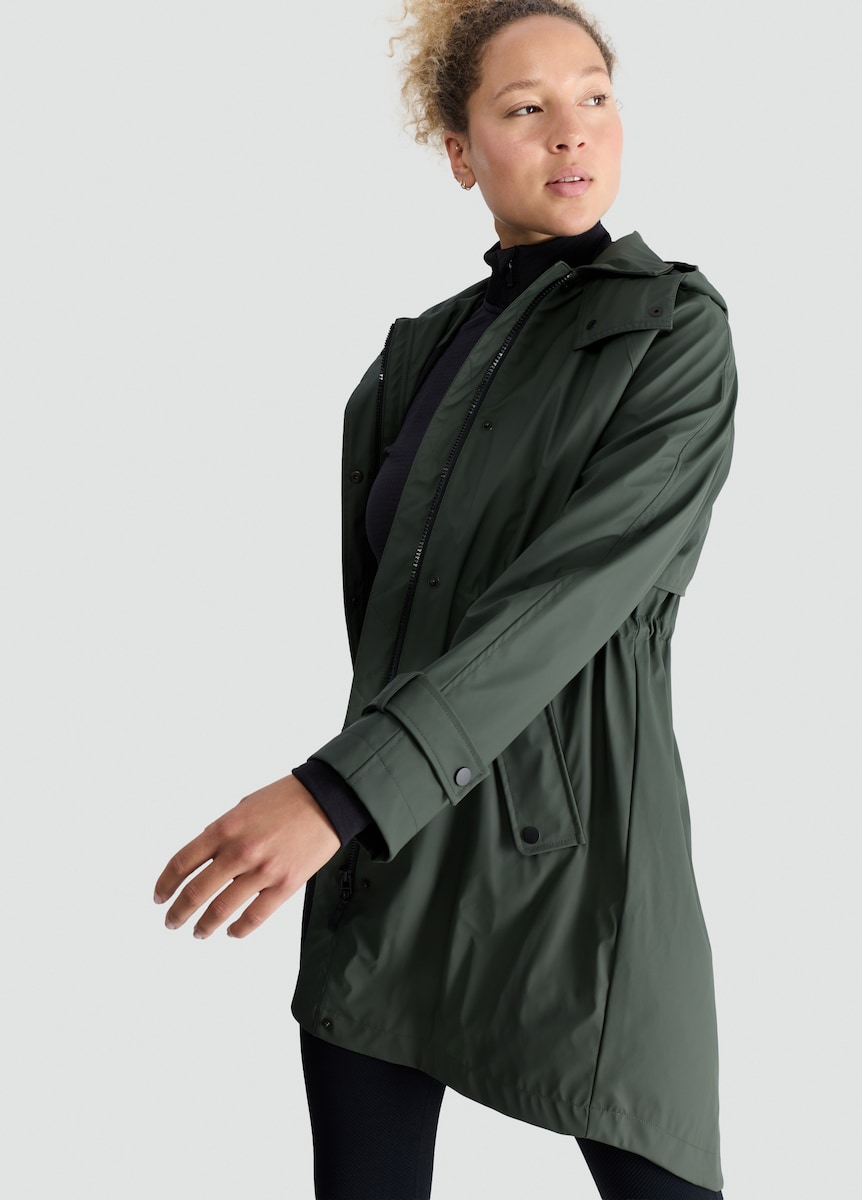 image 1 of F&F Hooded Collared Shower Resistant Raincoat in Khaki