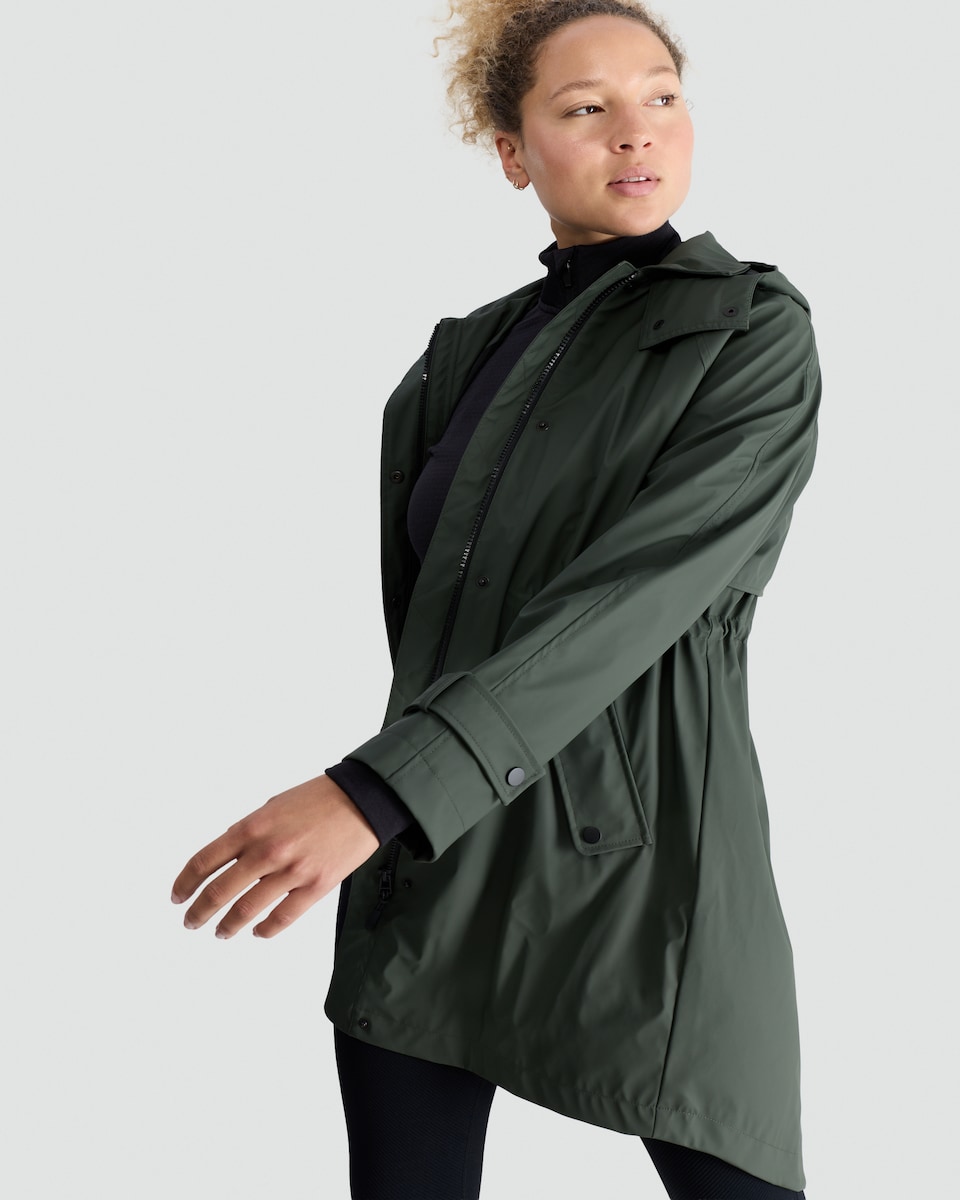 image 1 of F&F Hooded Collared Shower Resistant Raincoat in Khaki