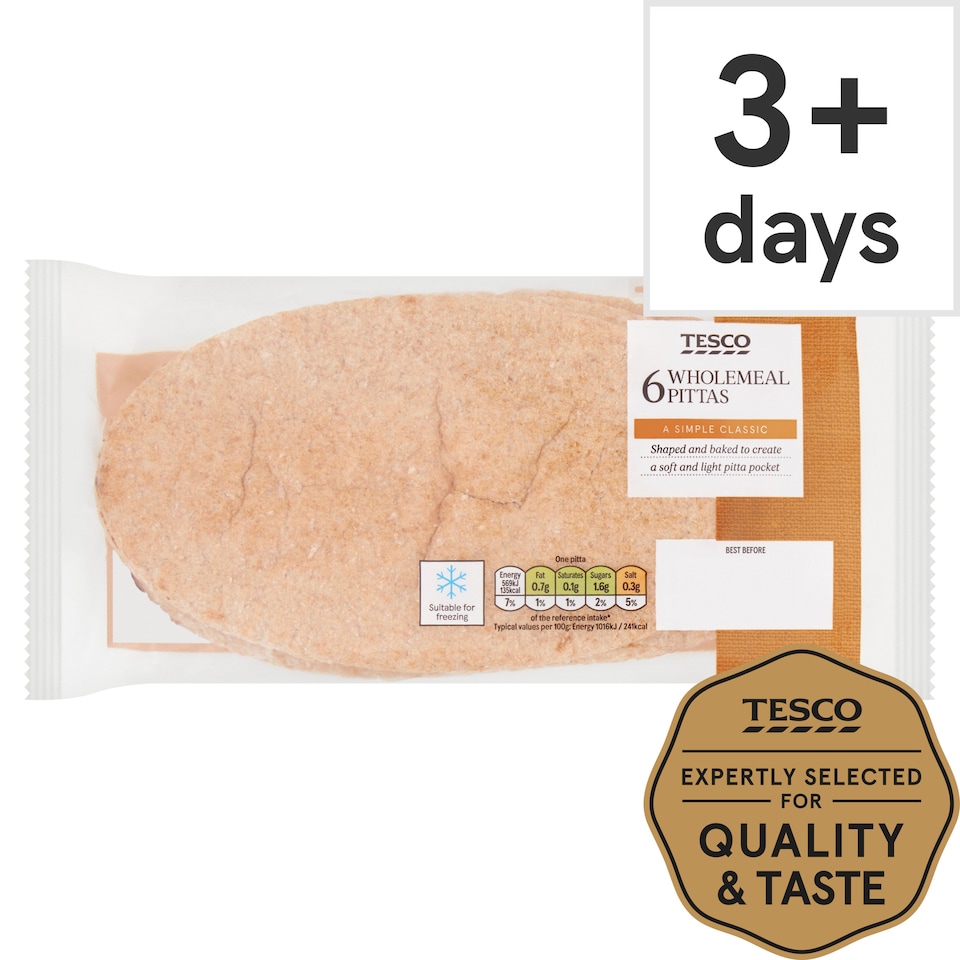 Tesco Wholemeal Pitta Bread 6 Pack Classic