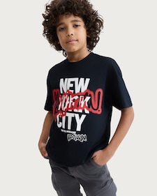 F&F Boys Pure Cotton Printed Oversized Fit T-Shirt in Black