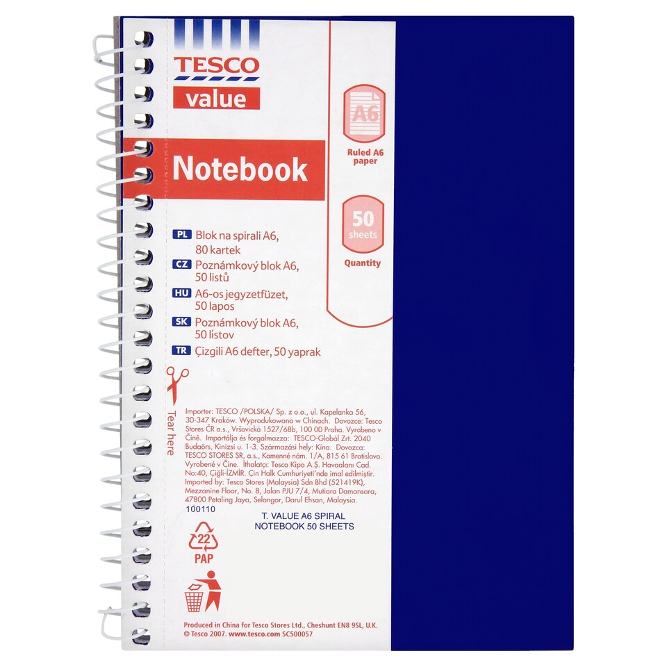 Tesco Basics A6 Spiral Notebook