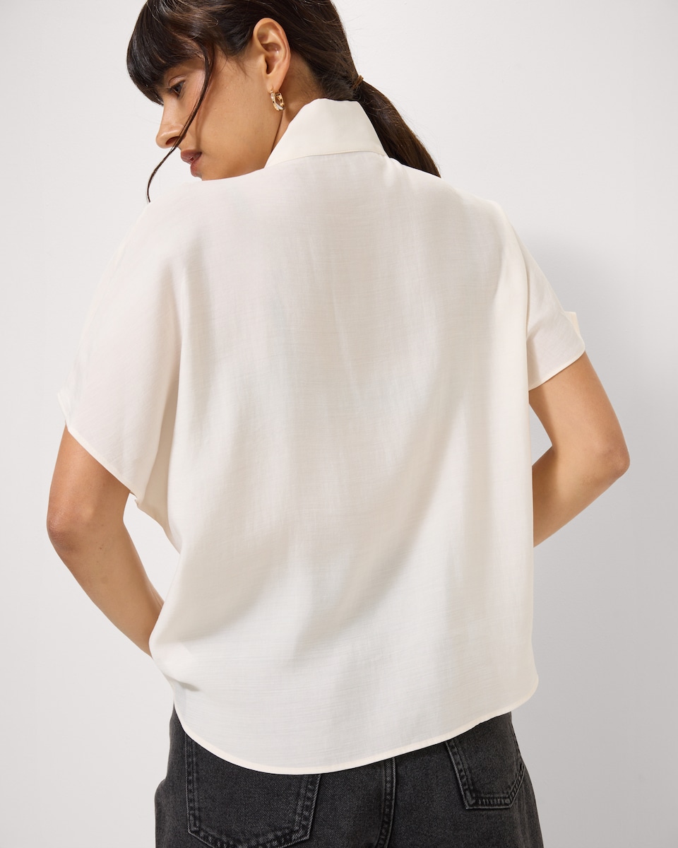 image 1 of F&F Modal Rich High Neck Blouse in Cream