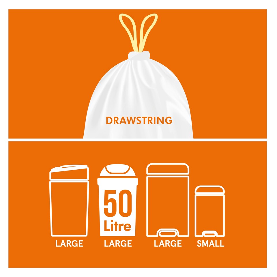 image 1 of Tesco Drawstring Swing Bin Liners 50 Litre 30 Pack