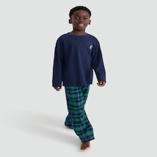 F&F Boys Santa Top and Check Woven Trousers Pyjamas in Multi