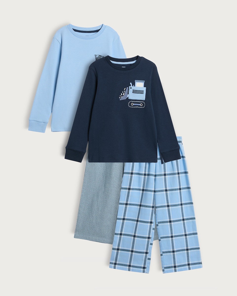 F&F Boys 2-Pack Pure Cotton Tractor Print Pyjamas in Blue