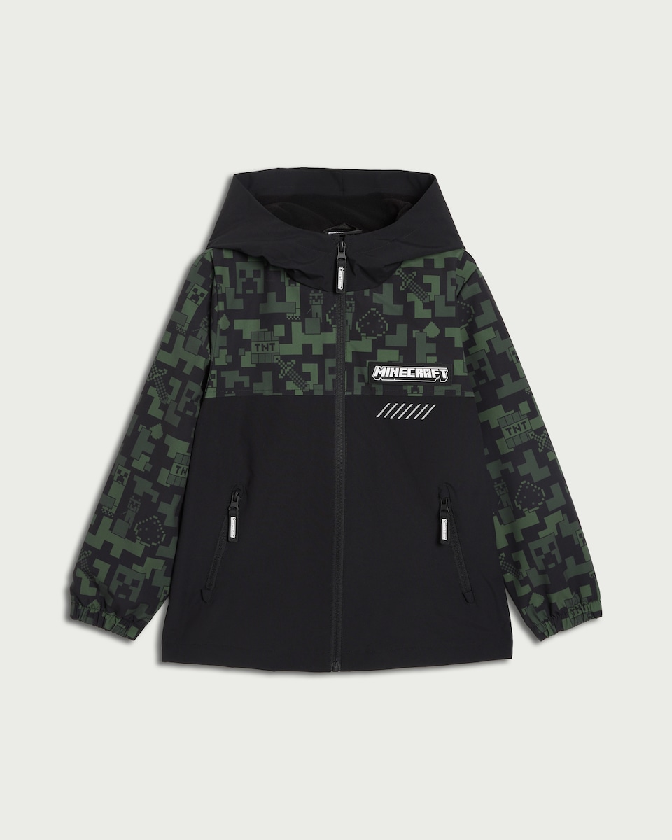image 1 of Minecraft Printed Zip Up Raincoat in Black