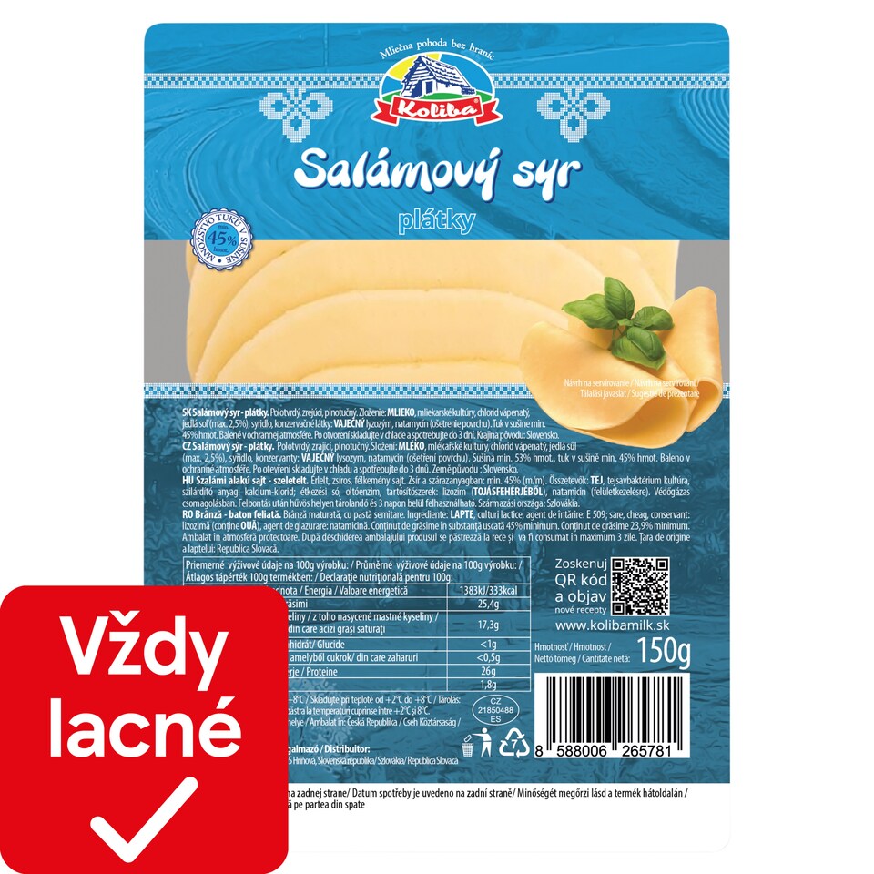 Koliba Salámový syr plátky 150 g