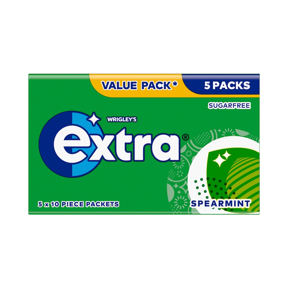 Wrigley's Extra Spearmint Sugarfree Chewing Gum 5 x 10 Pieces 70g