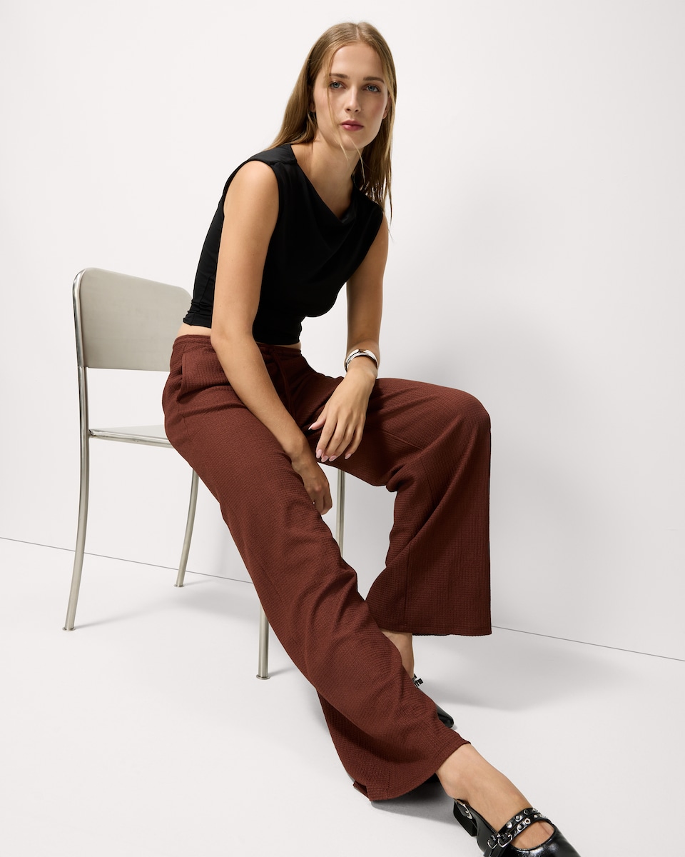 image 1 of F&F Textured Wide Leg Trousers in Brown