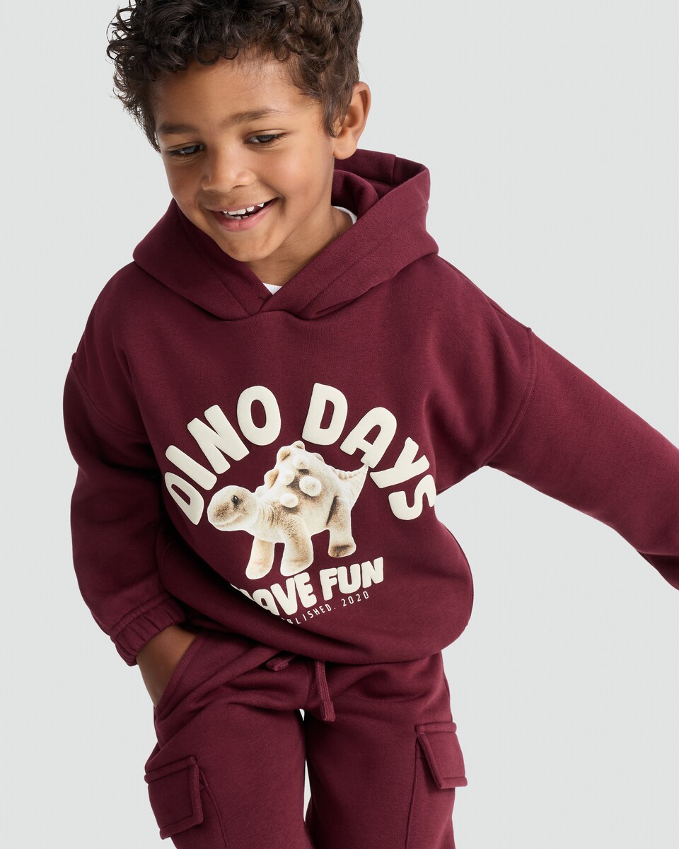 image 1 of F&F Boys Cotton Rich Dino Days Hoodie and Joggers Set in Purple