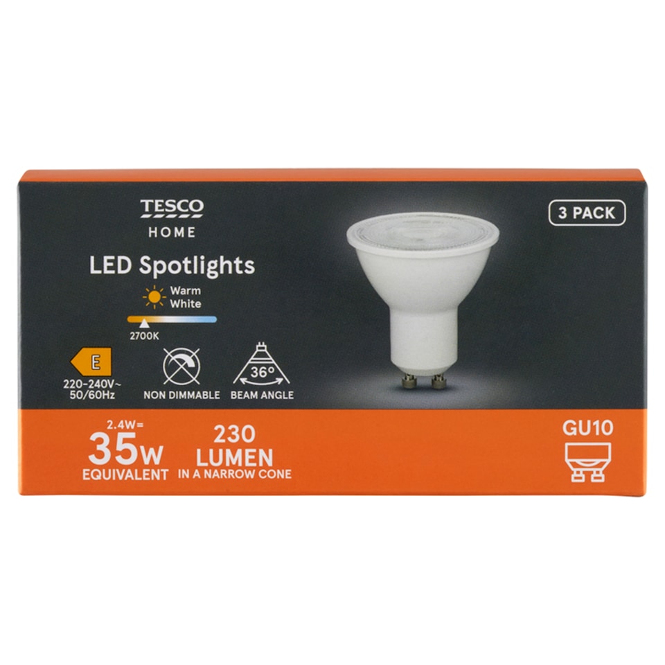 image 1 of Tesco Home LED žárovka 2,4W GU10 teplé bílé světlo 3 ks