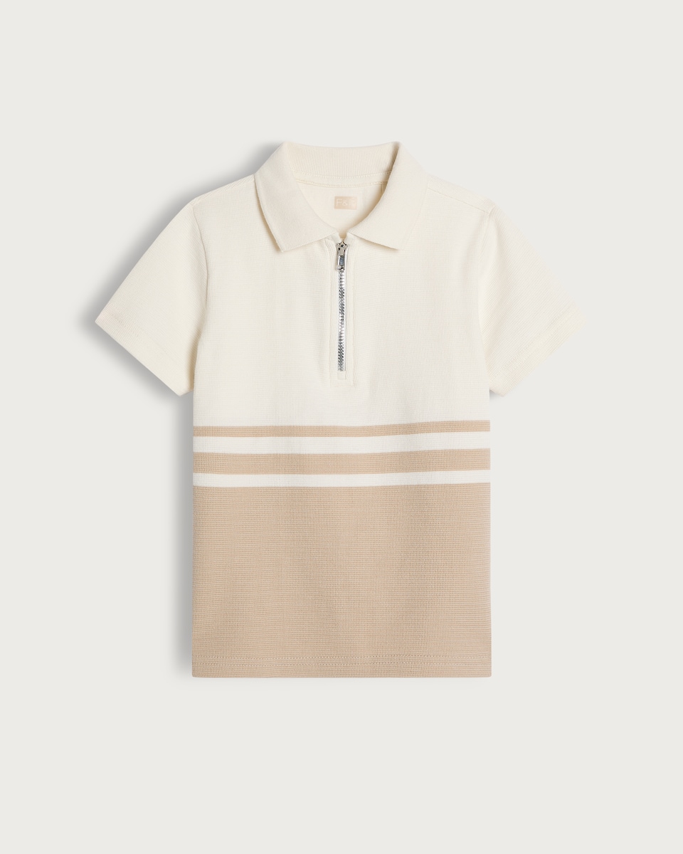 image 1 of F&F Boys Zip Neck Polo Shirt in Stone