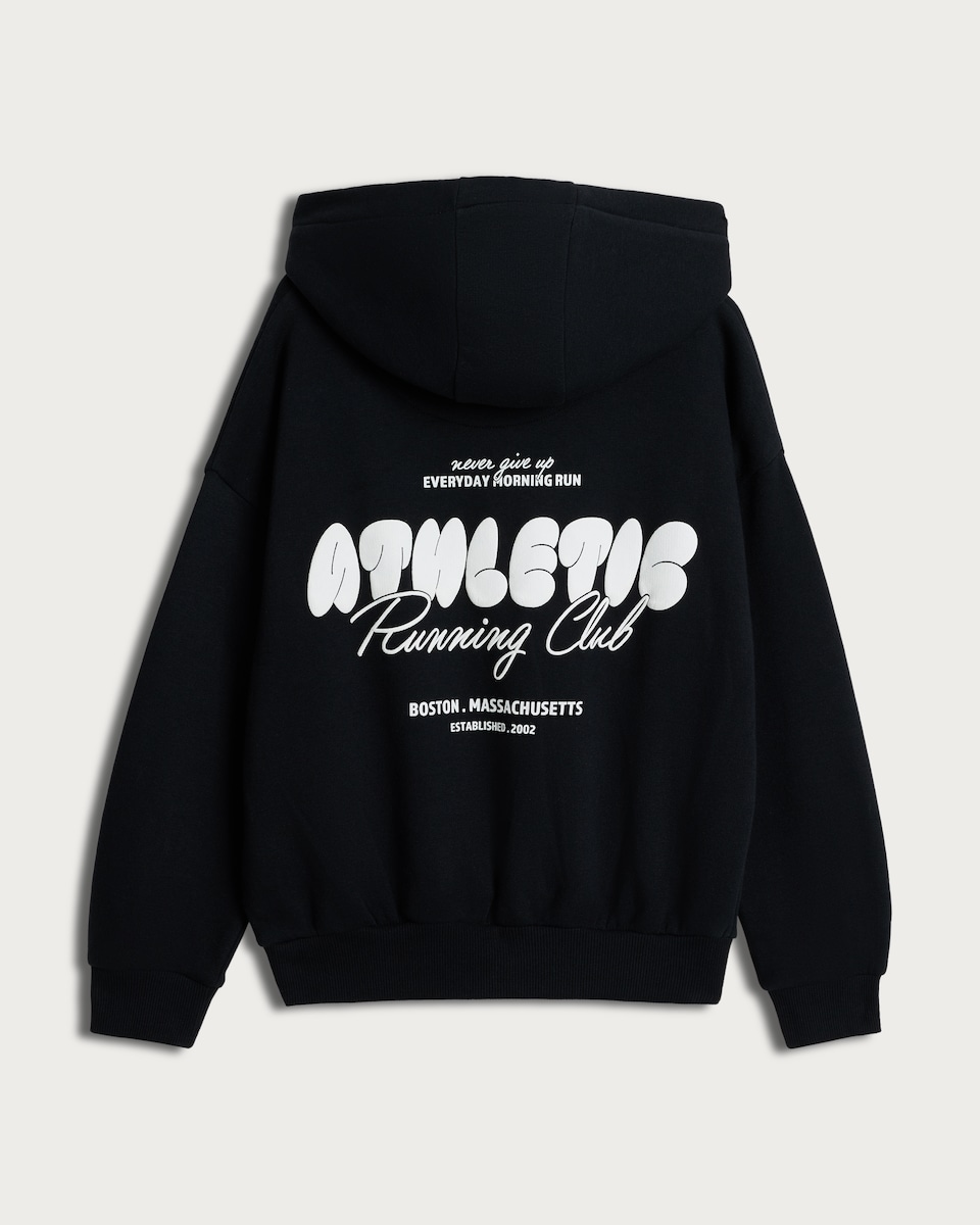 image 1 of F&F Girls Cotton Rich Athletic Running Club Oversized Hoodie in Black