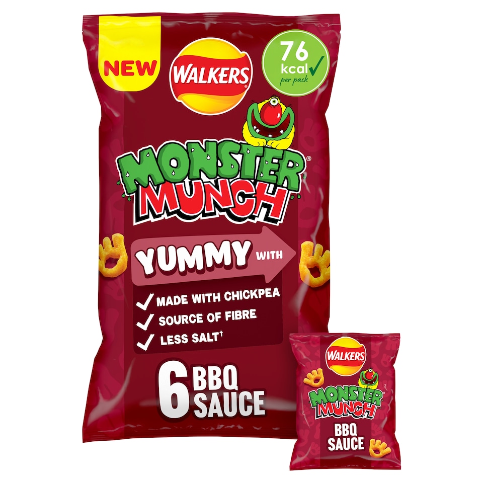 image 1 of Walkers Monster Munch BBQ Sauce Flavour Crisps 6 x 16g