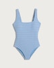 image 4 of F&F Crinkle Textured Striped Square Neck Swimsuit in Blue