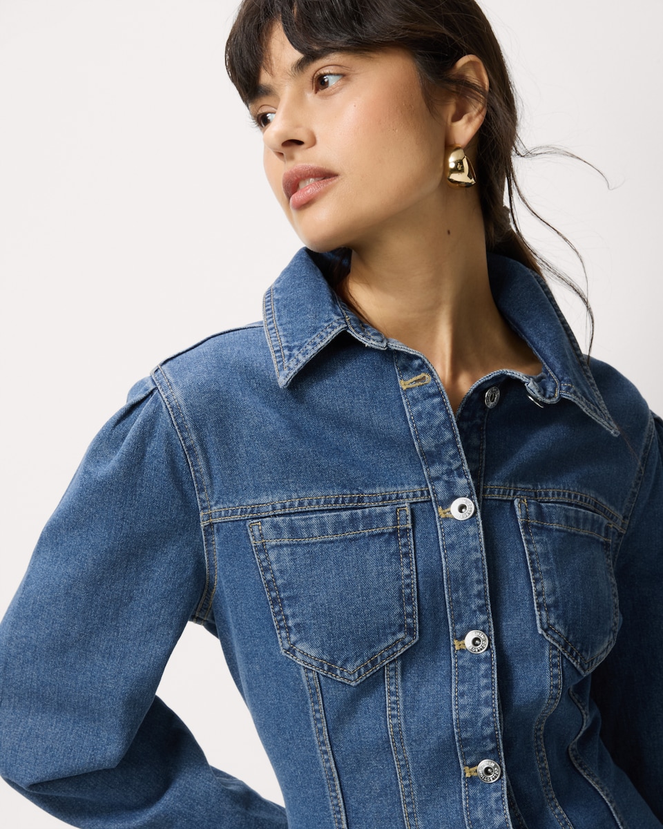image 1 of F&F Pure Cotton Cinched Denim Jacket in Blue