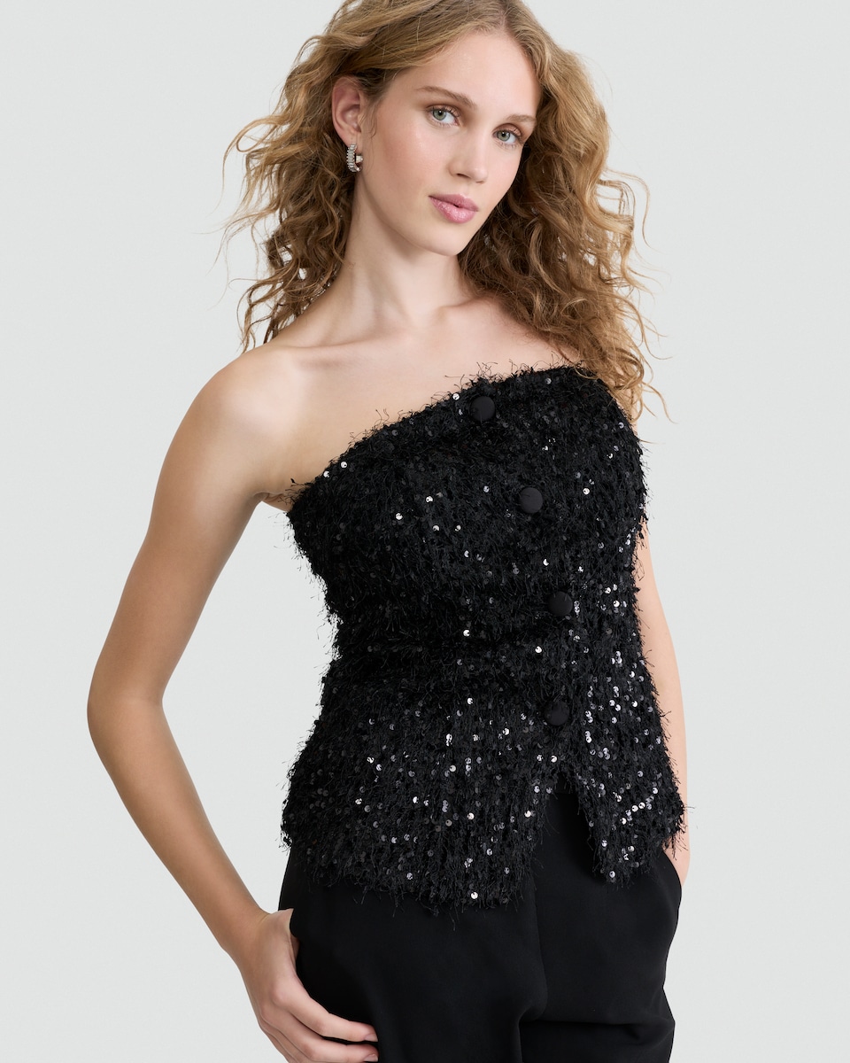 image 1 of The F&F Edit Textured Sequin Embellished Buttoned Corset in Black