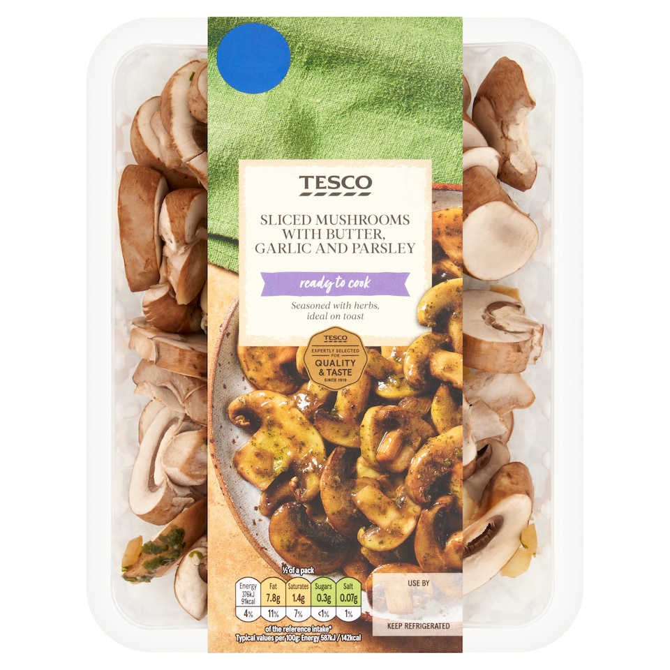 Tesco Sliced Mushrooms with Garlic & Herb Butter 200g