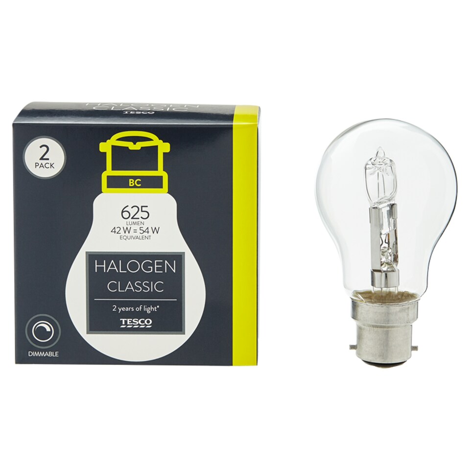 image 1 of Tesco Halogen 42W Classic Bayonet Cap 2 Pack