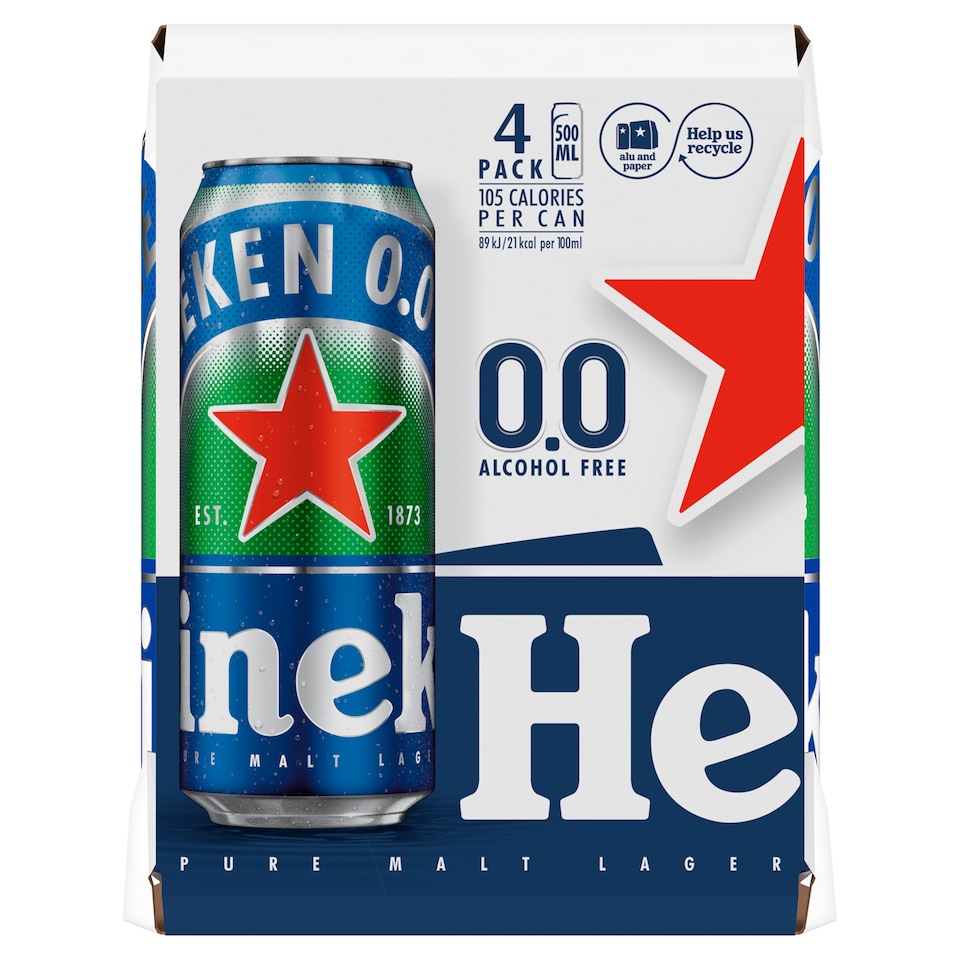 Heineken 0.0% Alcohol Free Lager Beer 4 x 500ml